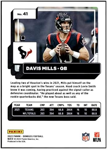 Davis Mills 2022 Donruss 41 NM+ -MT+ NFL nogomet Teksass