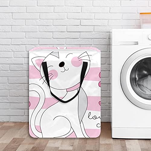 Ružičasta slatka ljupka mačja crtića cvjetna praonica rublja, vodootporna košarica za pranje rublja s ručkama za dječje rasadnice spavaonice