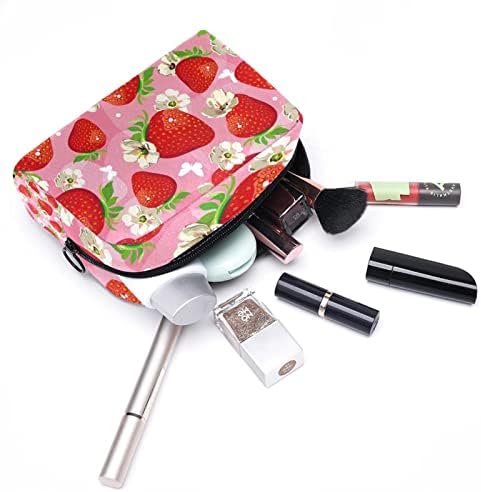 Tbouobt kozmetička torba za žene, torbe za šminkanje Prostrana toaletna torbica za putovanje, ružičasti voćni cvijet jagoda moder