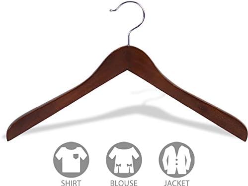 Konkavna drvena gornja vješalica s obradom oraha, debele zakrivljene vješalice s kromiranim okretnim kukom za jakne ili fine košulje