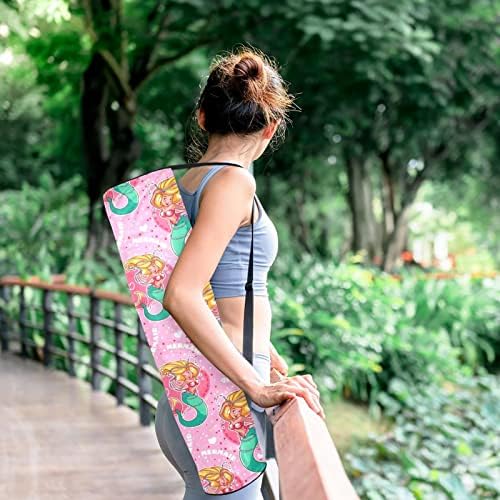 Torba za joga prostirku, ružičasta torba za nošenje joga prostirke s uzorkom sirene s patentnim zatvaračem s podesivim remenom za žene