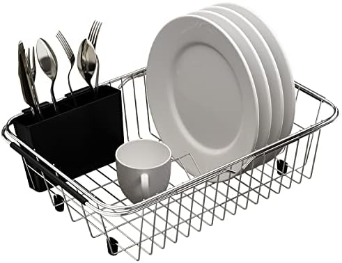 Tesot podesiv preko stalak za sudove od nehrđajućeg čelika, stalak za sušenje jela na pultu ili u sudoperu, otporan na hrđu