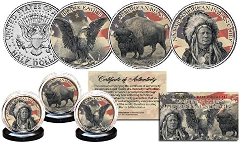 Indijanci simbol jfk pola dolara 3-kona Set Black Eagle Indijski šef Bison