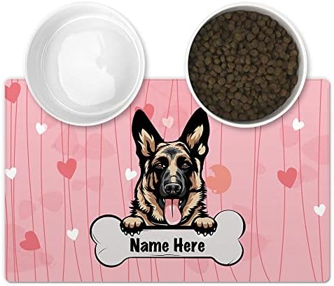 Cafetime Personalizirana prostirka za hranjenje kućnih ljubimaca sa smiješnim psom njemački ovčarski zavijanje srca ružičasta pozadina,