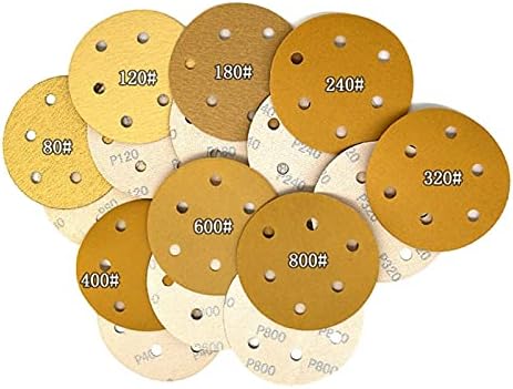 Drveni metalni poliranje brusnog papira 100 komada 5-inčne kuke od 6 rupa i petlje zlatnog brusnog papira Abrazivni diskovi 60 do 1000